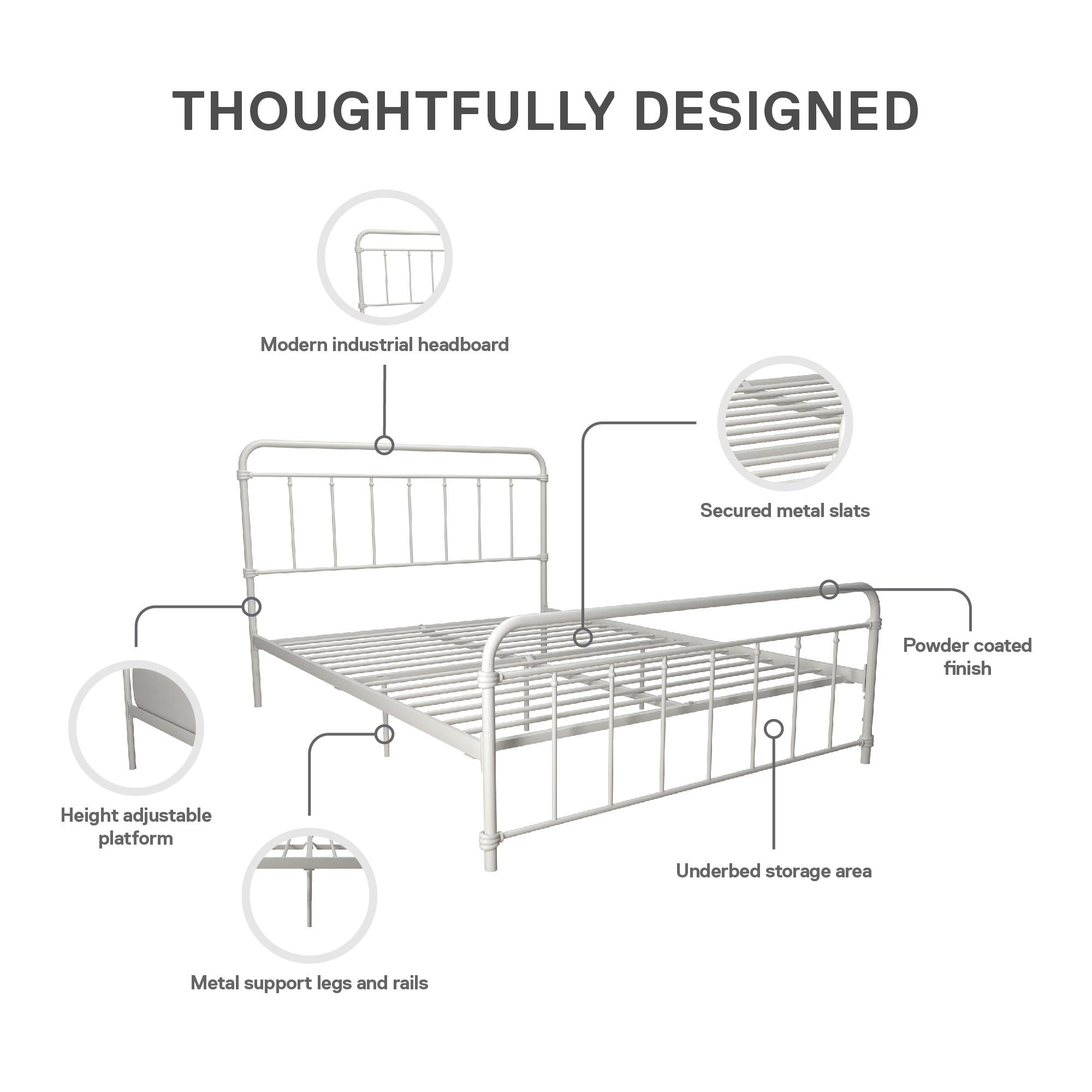 DHP Wallace Metal Bed Frame - White - Queen