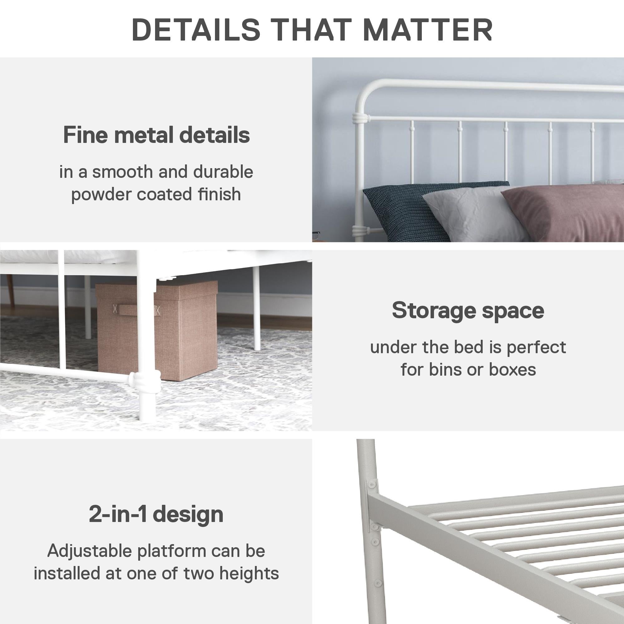 DHP Wallace Metal Bed Frame - White - Queen