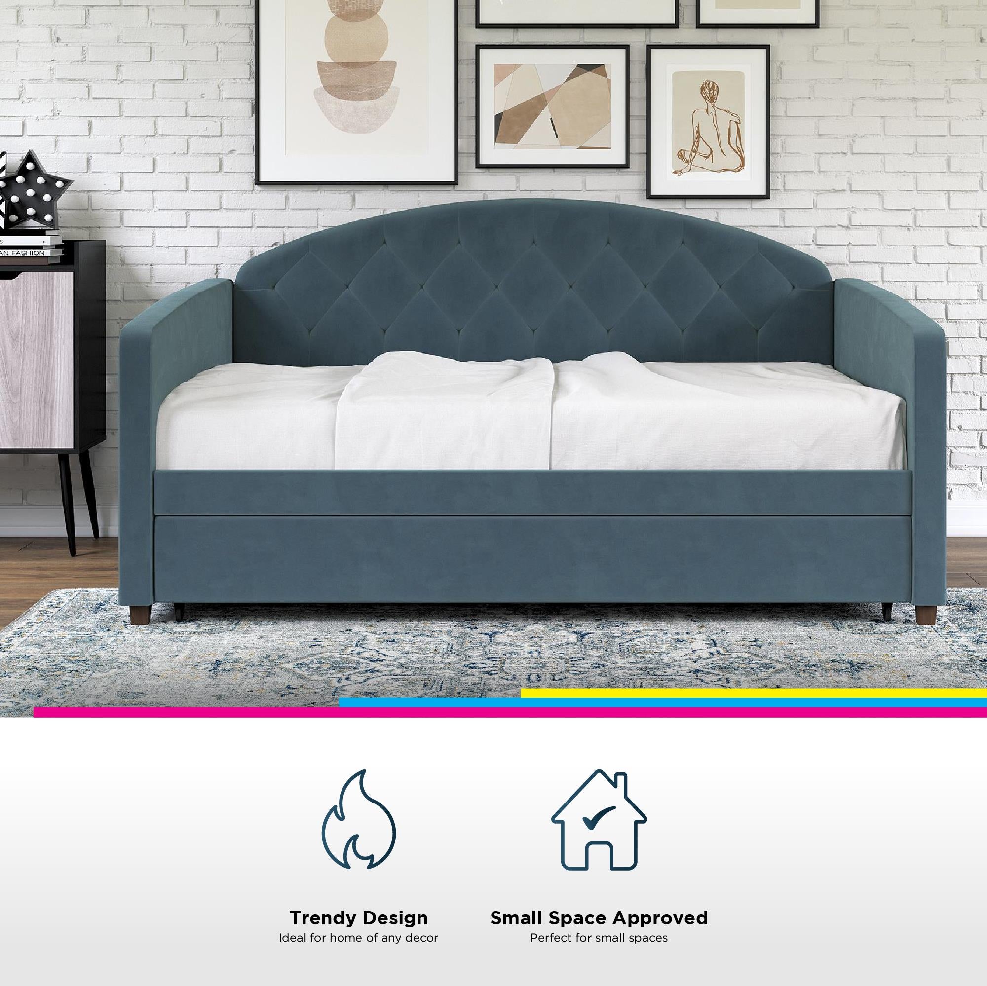 DHP Ilena Upholstered Daybed - Navy - Full-Over-Twin