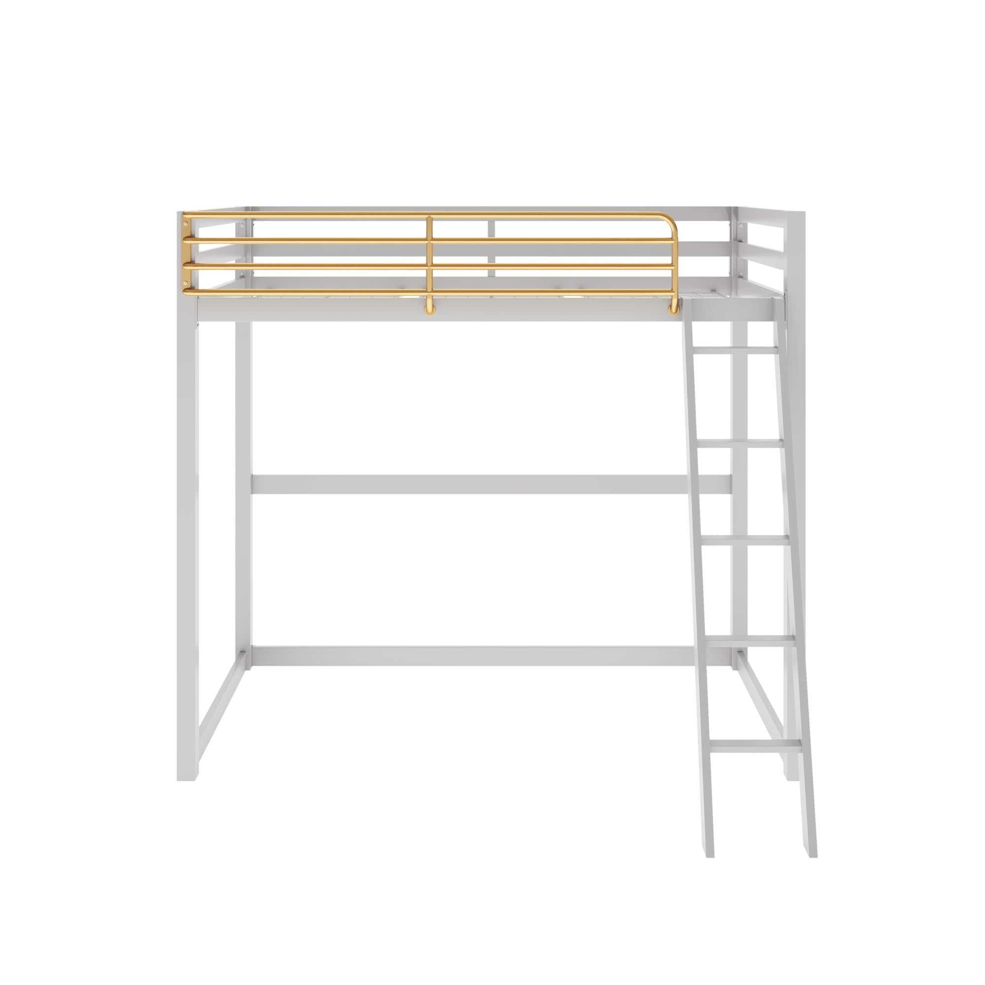 Max & Finn Haven Twin Metal Loft Bed, Dove Gray & Gold - Dove Gray - Twin