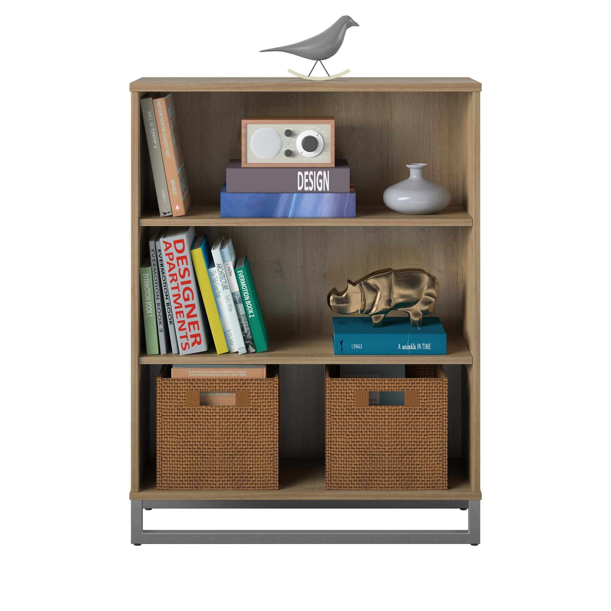 Mixed Material 3 Shelf Bookcase, Natural - Natural