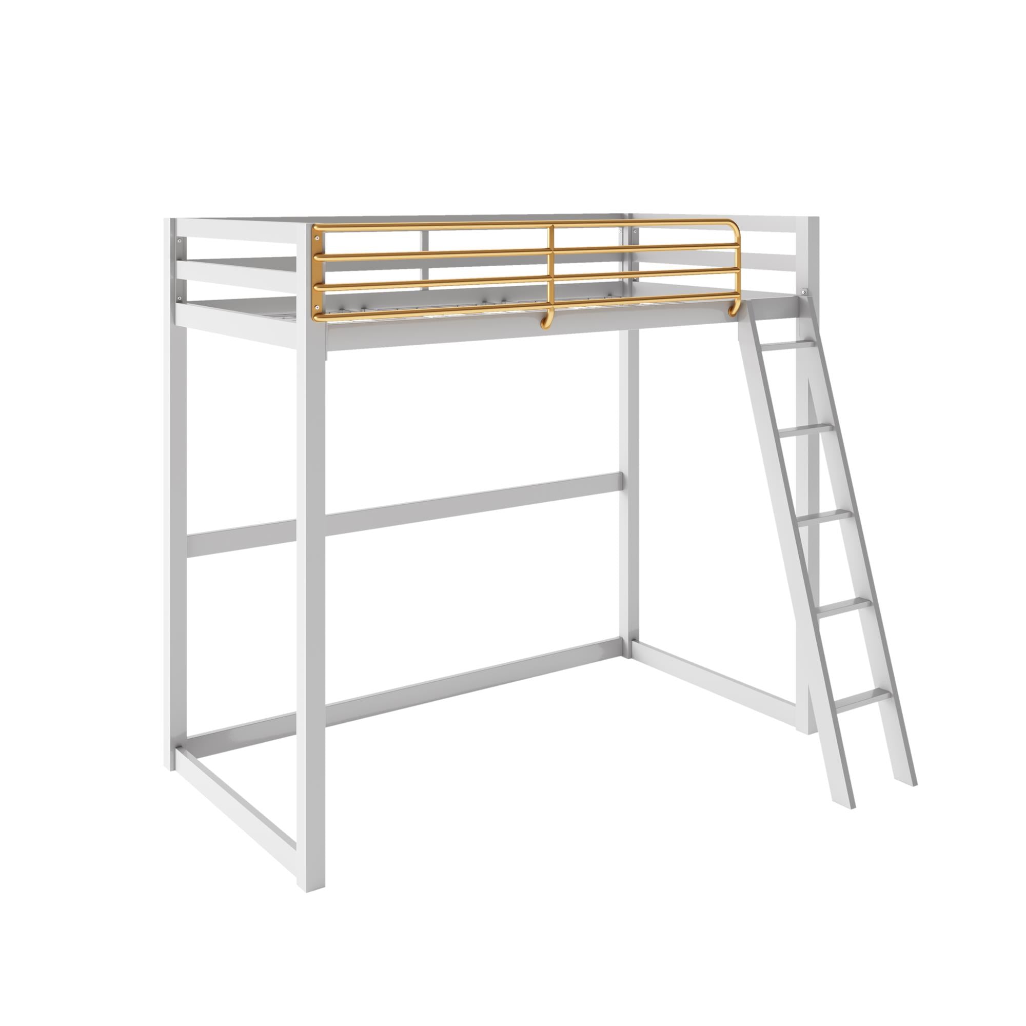 Max & Finn Haven Twin Metal Loft Bed, Dove Gray & Gold - Dove Gray - Twin