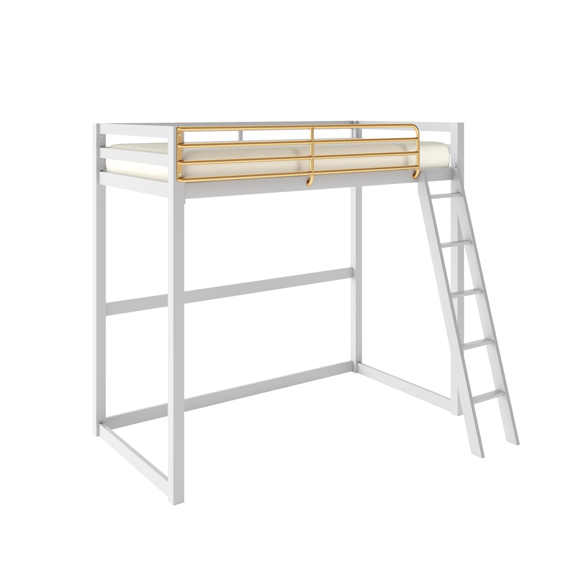 Max & Finn Haven Twin Metal Loft Bed, Dove Gray & Gold - Dove Gray - Twin