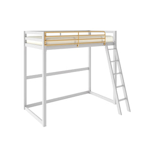 Max & Finn Haven Twin Metal Loft Bed, Dove Gray & Gold - Dove Gray - Twin