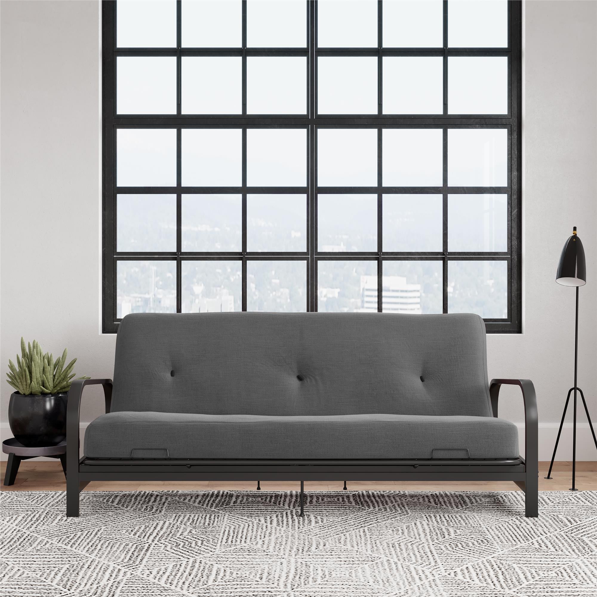 DHP Cleo Futon Set with Metal Frame and 6" Polyester Mattress - Gray - Full