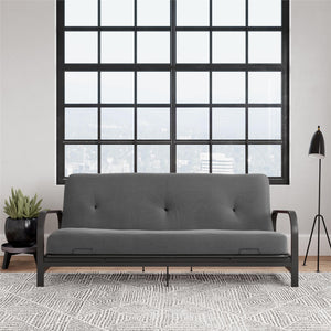 DHP Cleo Futon Set with Metal Frame and 6" Polyester Mattress - Gray - Full