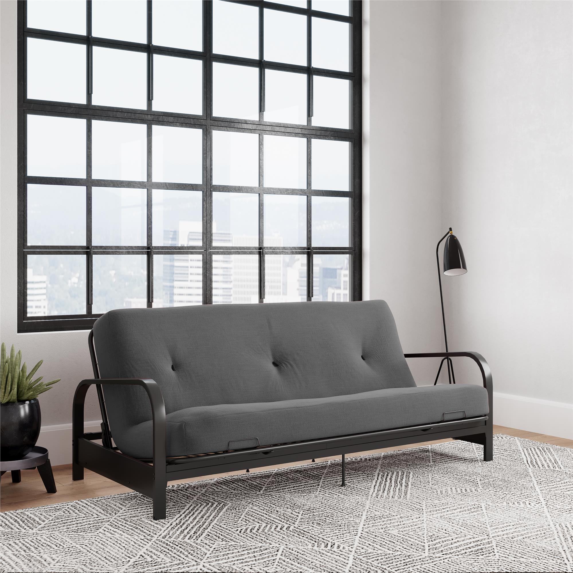 DHP Cleo Futon Set with Metal Frame and 6" Polyester Mattress - Gray - Full
