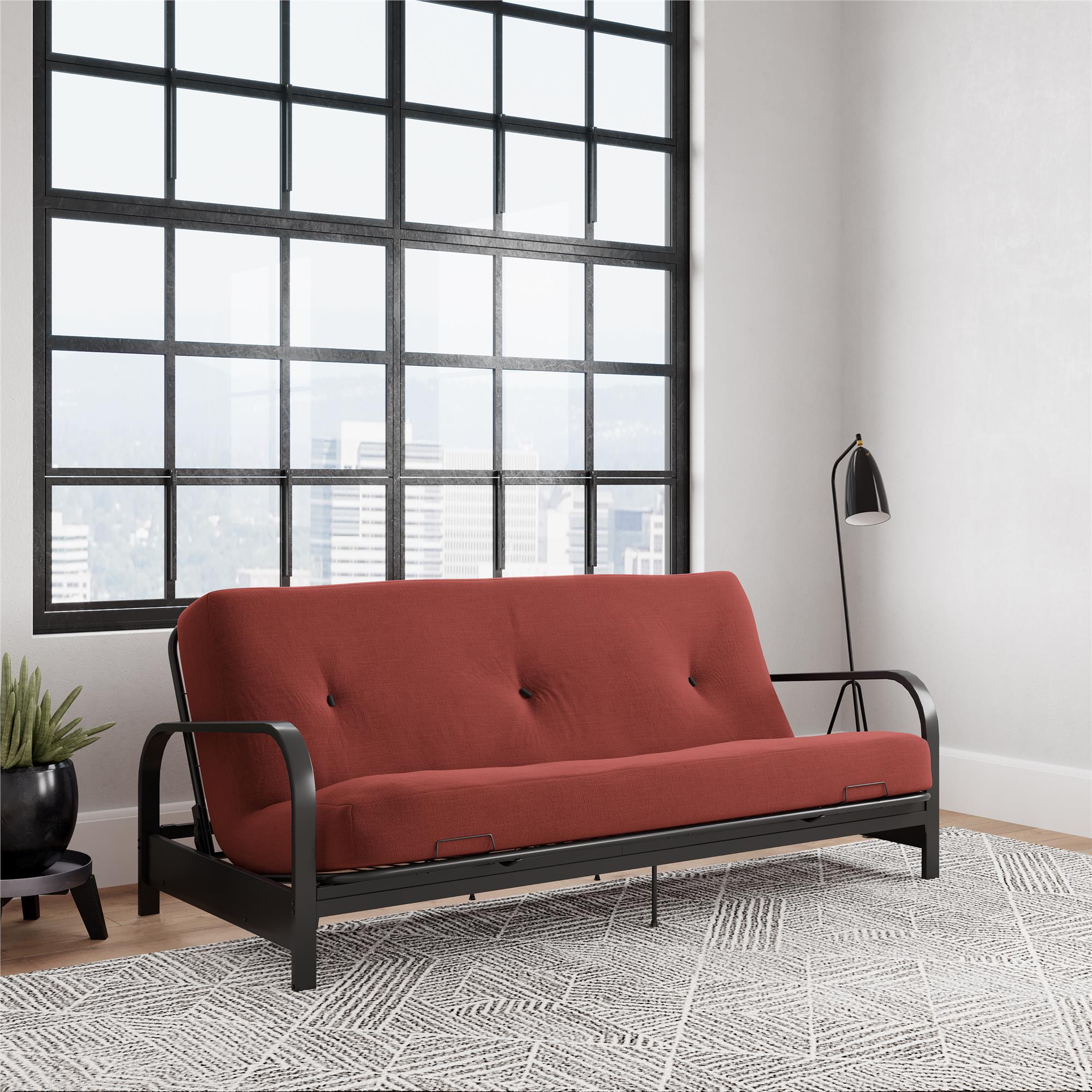 DHP Cleo Futon Set with Metal Frame and 6" Polyester Mattress - Red - Full