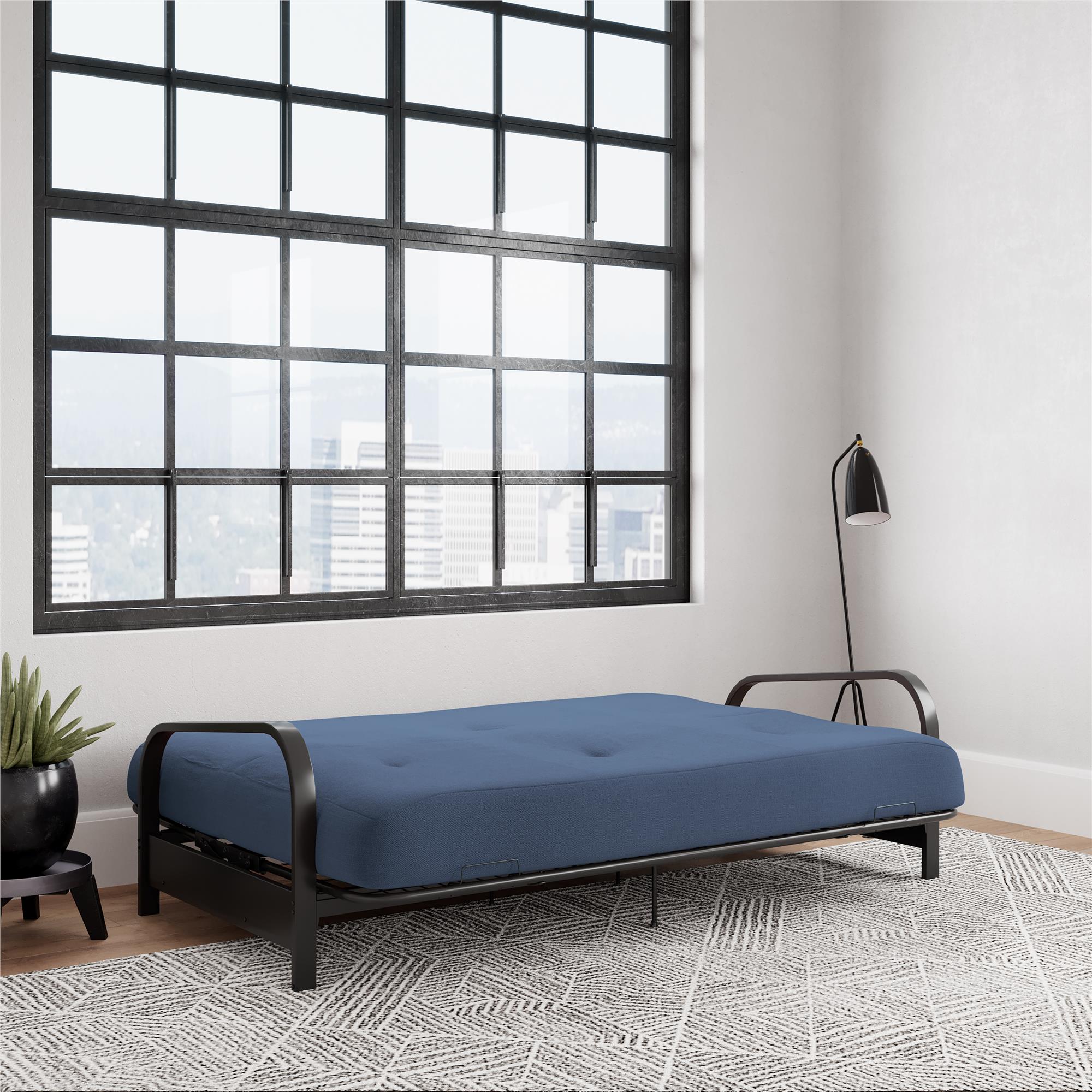 DHP Cleo Futon Set with Metal Frame and 6" Polyester Mattress - Blue - Full