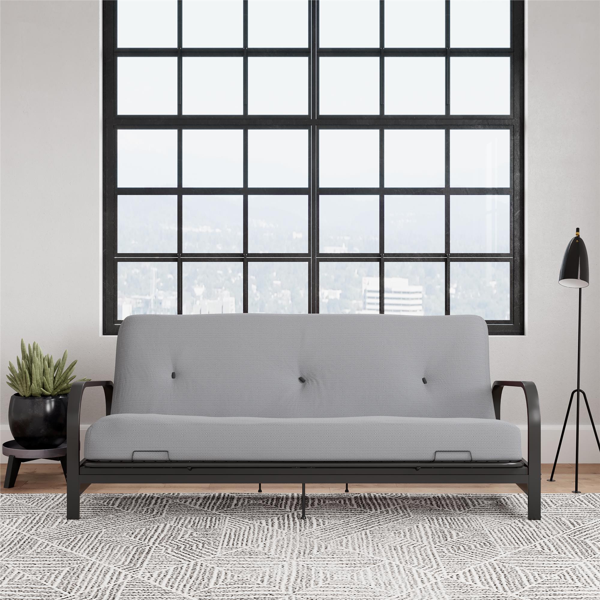 DHP Cleo Futon Set with Metal Frame and 6" Polyester Mattress - Herringbone - Full