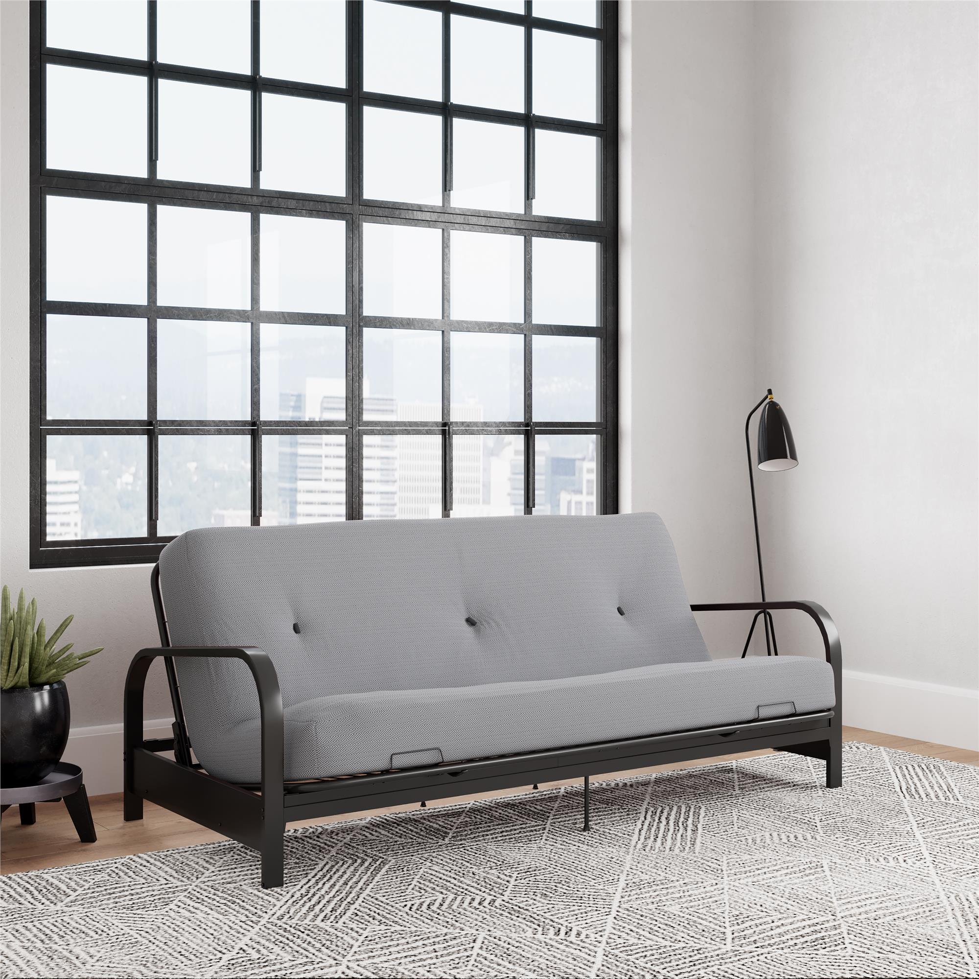 DHP Cleo Futon Set with Metal Frame and 6" Polyester Mattress - Herringbone - Full