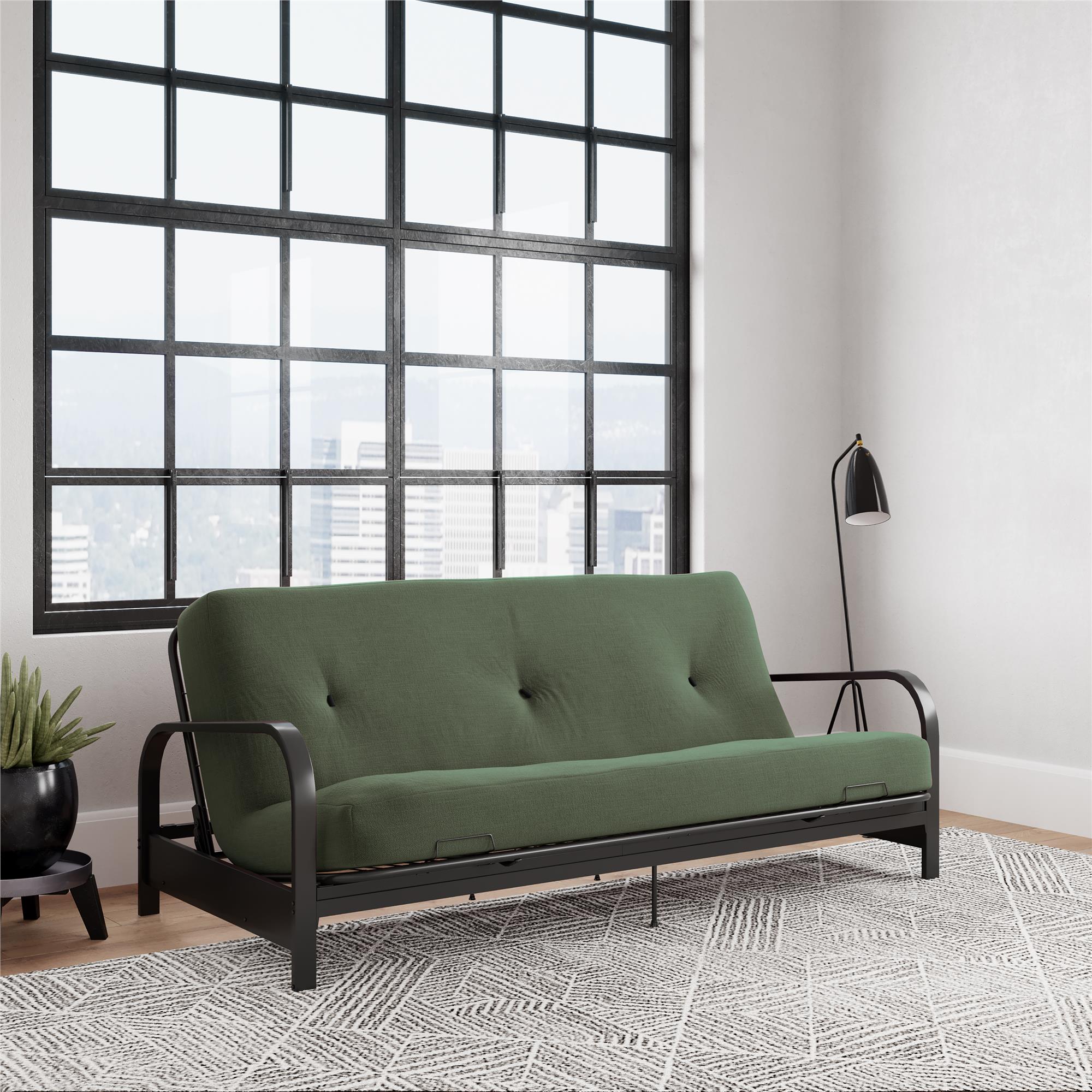 DHP Cleo Futon Set with Metal Frame and 6" Polyester Mattress - Green - Full
