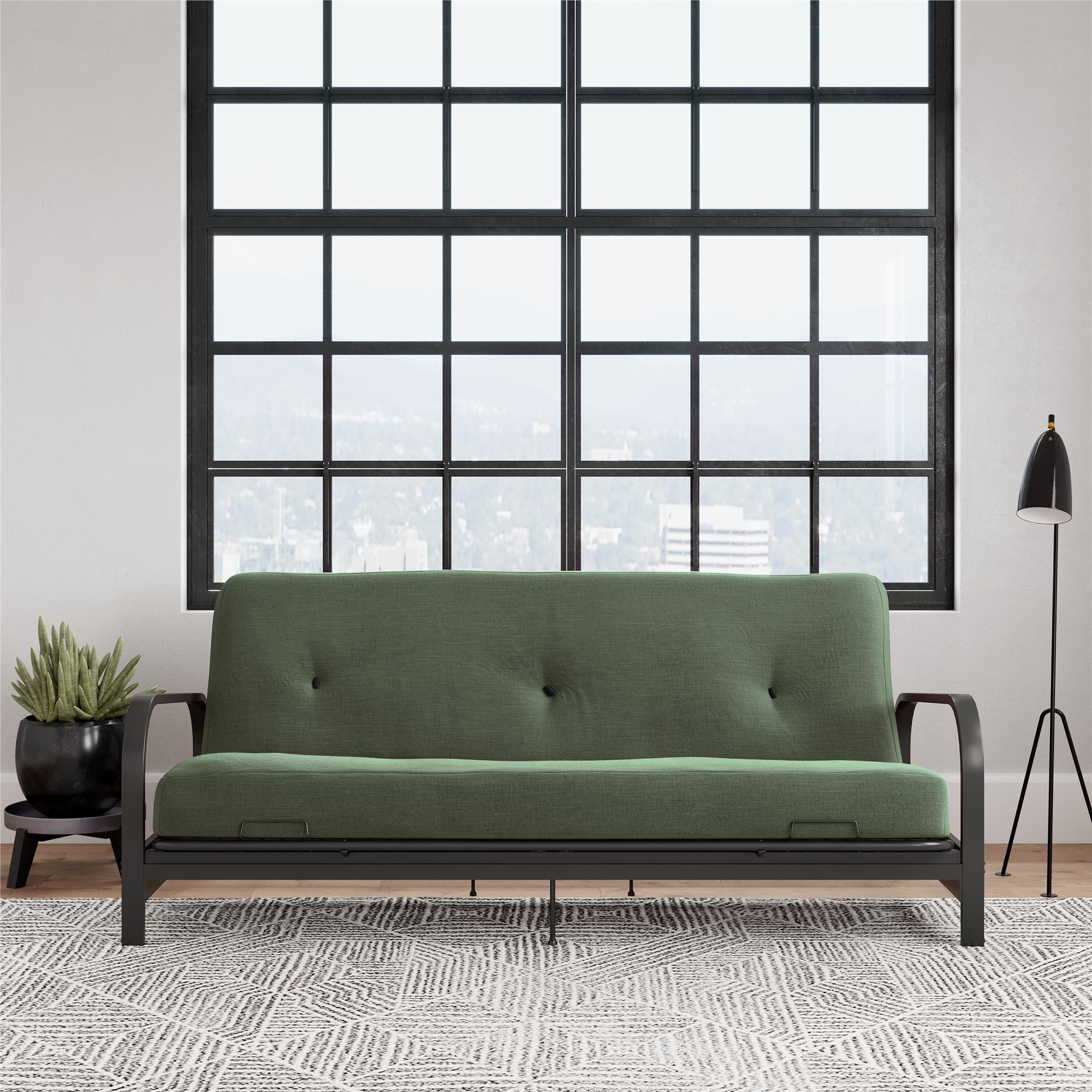 DHP Cleo Futon Set with Metal Frame and 6" Polyester Mattress - Green - Full