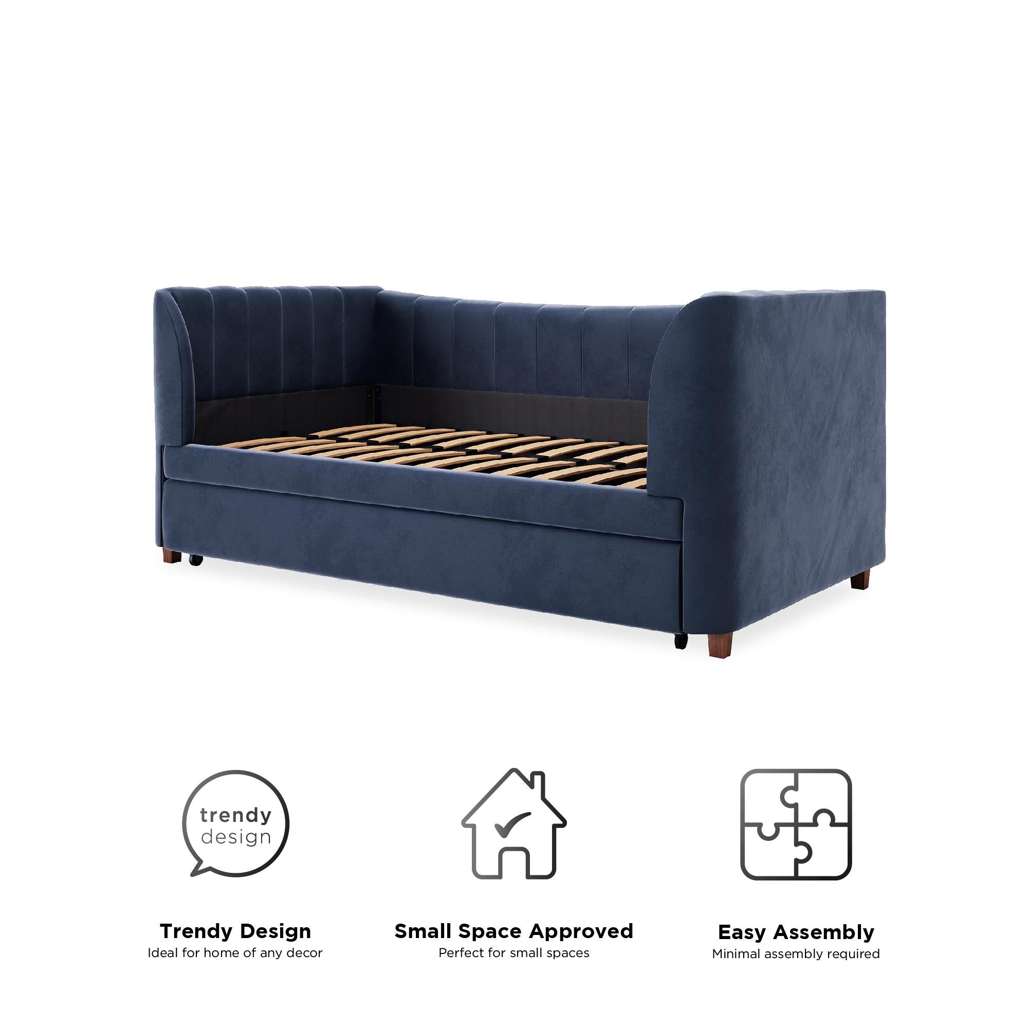 Max & Finn Valentina Upholstered Daybed and Trundle - Blue - Twin