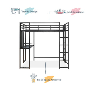 DHP Abode Full Size Metal Loft Bed with Desk and Shelves - Black - Full