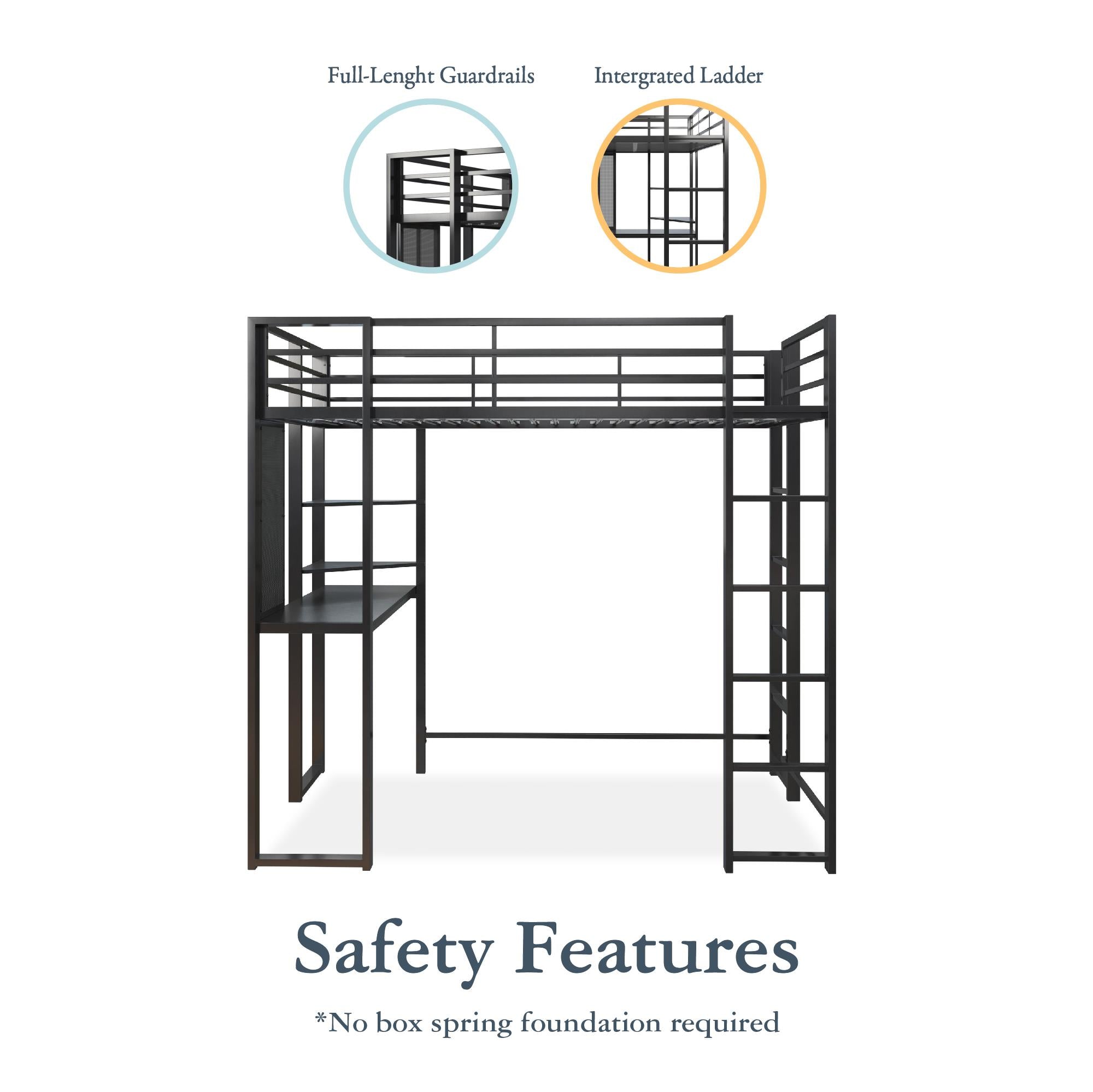 DHP Abode Full Size Metal Loft Bed with Desk and Shelves - Black - Full