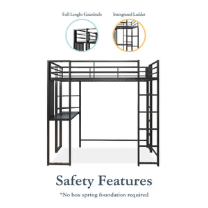 DHP Abode Full Size Metal Loft Bed with Desk and Shelves - Black - Full