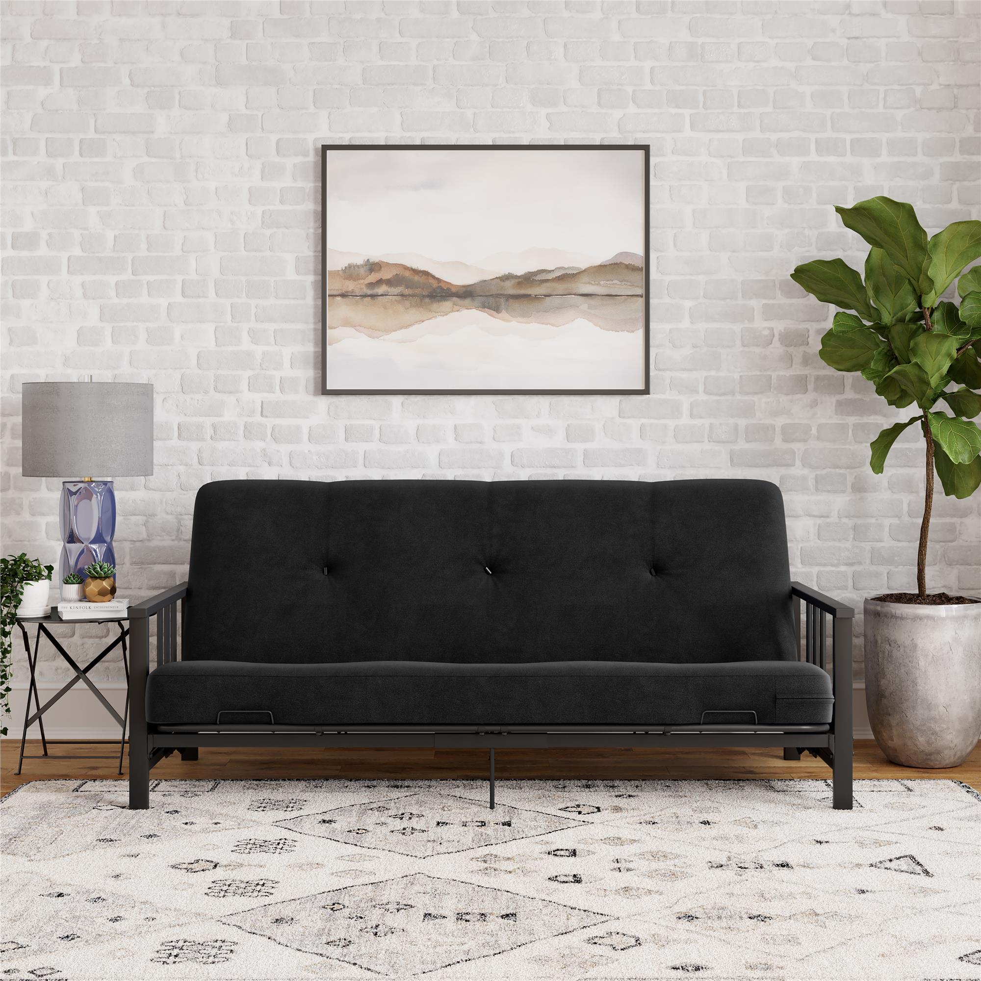 DHP Harlow Futon Set with Metal Futon Frame and 6" Polyester Mattress - Black