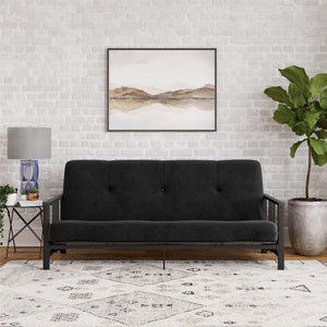DHP Harlow Futon Set with Metal Futon Frame and 6" Polyester Mattress - Black