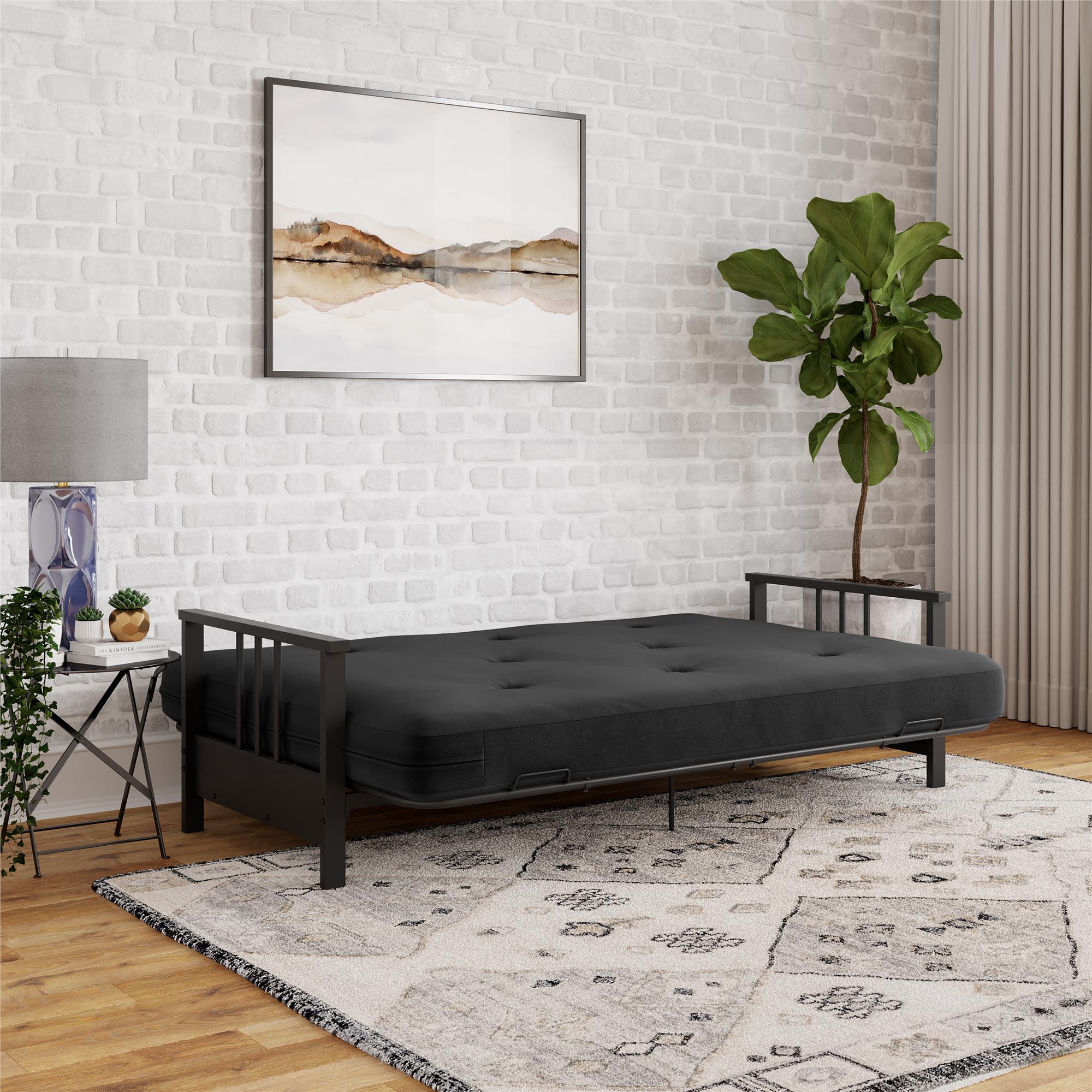 DHP Harlow Futon Set with Metal Futon Frame and 6" Polyester Mattress - Black