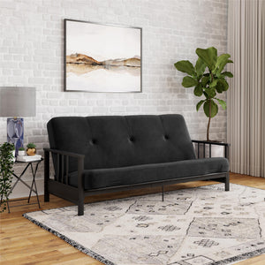 DHP Harlow Futon Set with Metal Futon Frame and 6" Polyester Mattress - Black