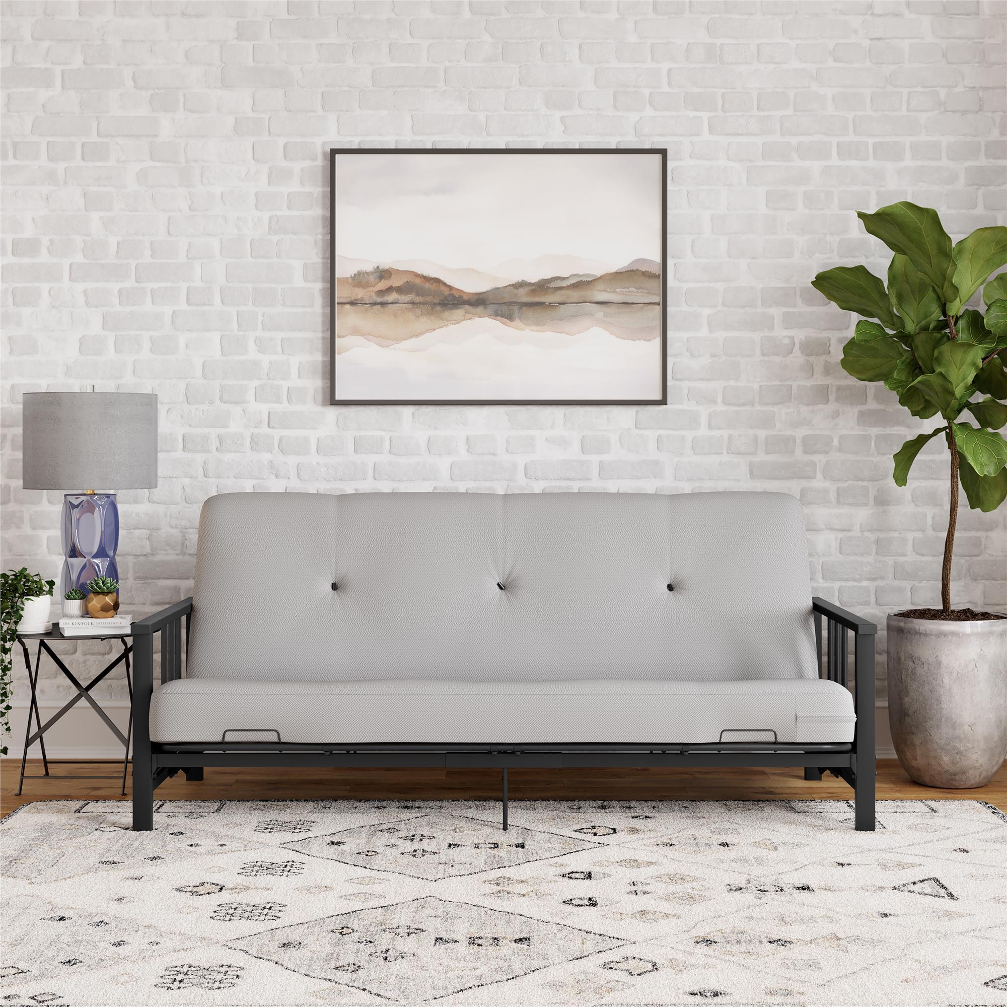 DHP Harlow Futon Set with Metal Futon Frame and 6" Polyester Mattress - Herringbone