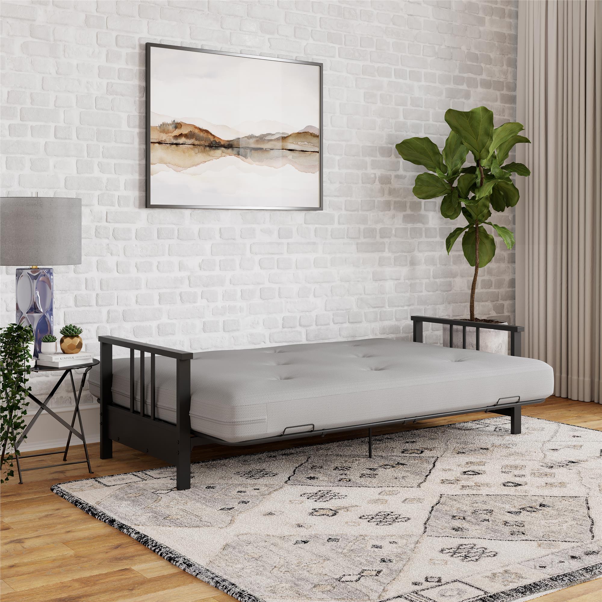 DHP Harlow Futon Set with Metal Futon Frame and 6" Polyester Mattress - Herringbone