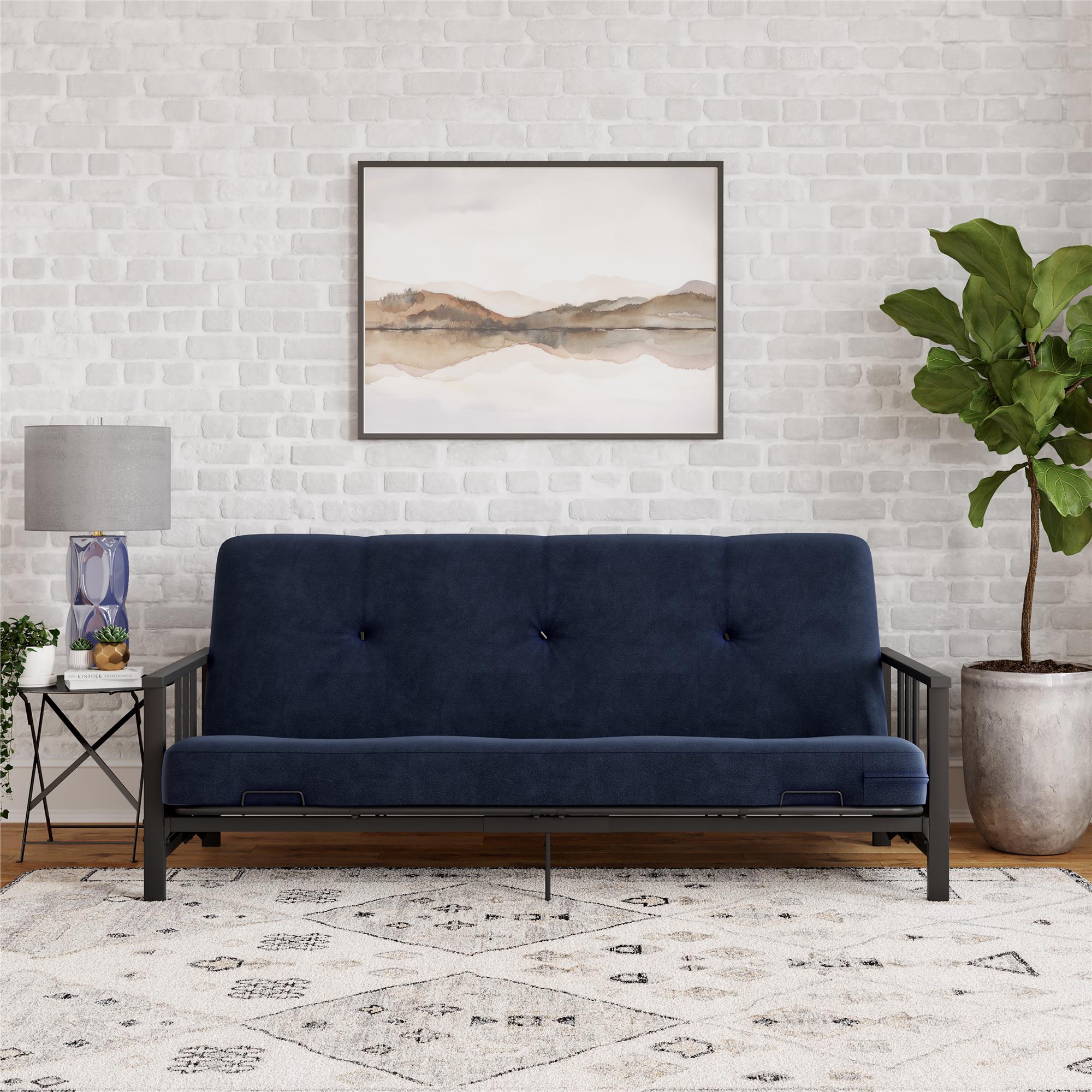 DHP Harlow Futon Set with Metal Futon Frame and 6" Polyester Mattress - Blue