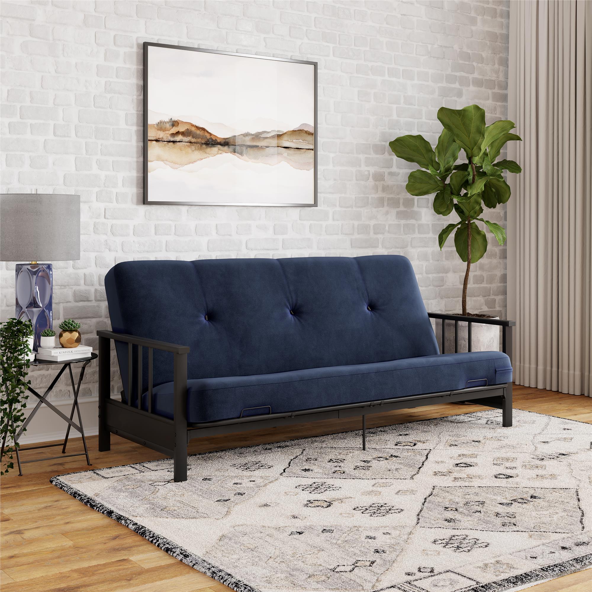 DHP Harlow Futon Set with Metal Futon Frame and 6" Polyester Mattress - Blue
