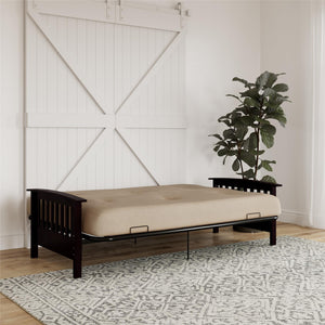 DHP Darrien Futon Set with Wood Arm Frame and 6" Polyester Mattress - Tan