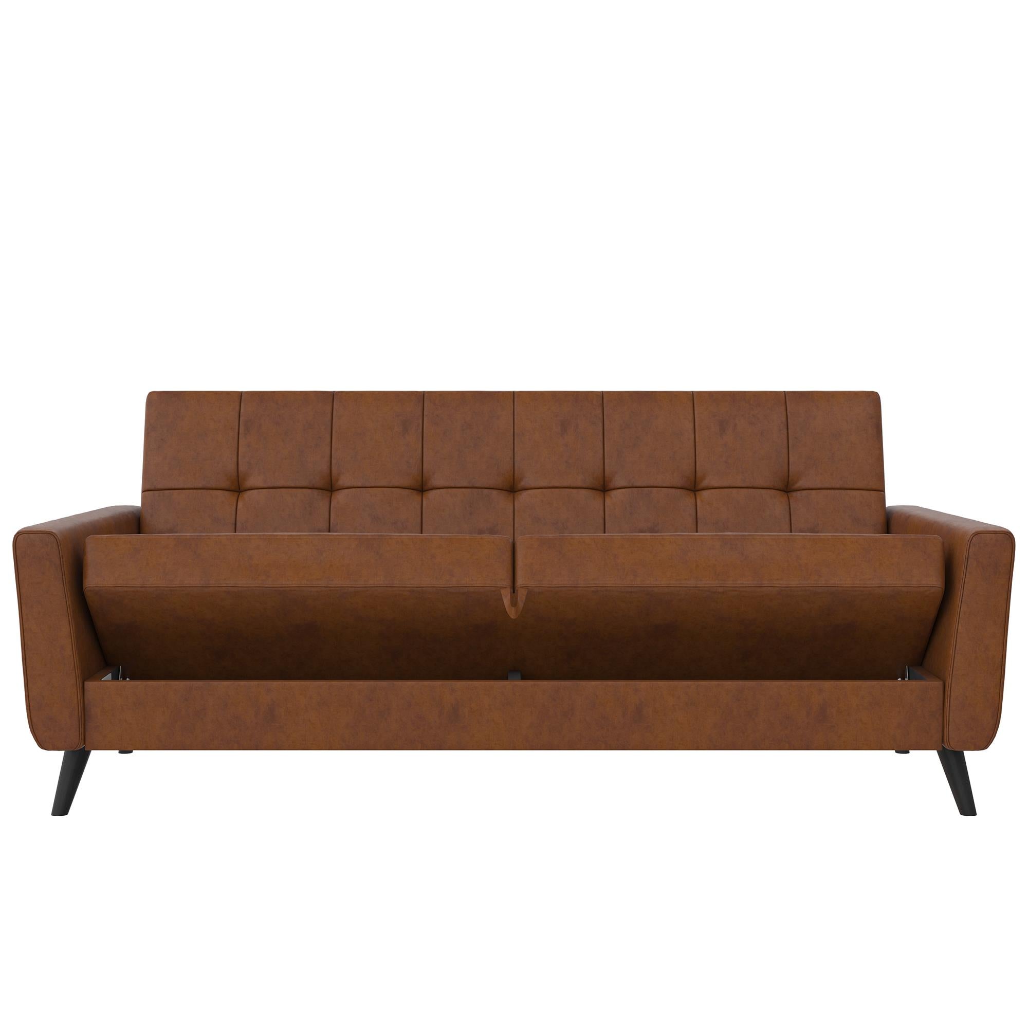 DHP Parker Futon Sofa Bed with Storage - Camel Faux Leather