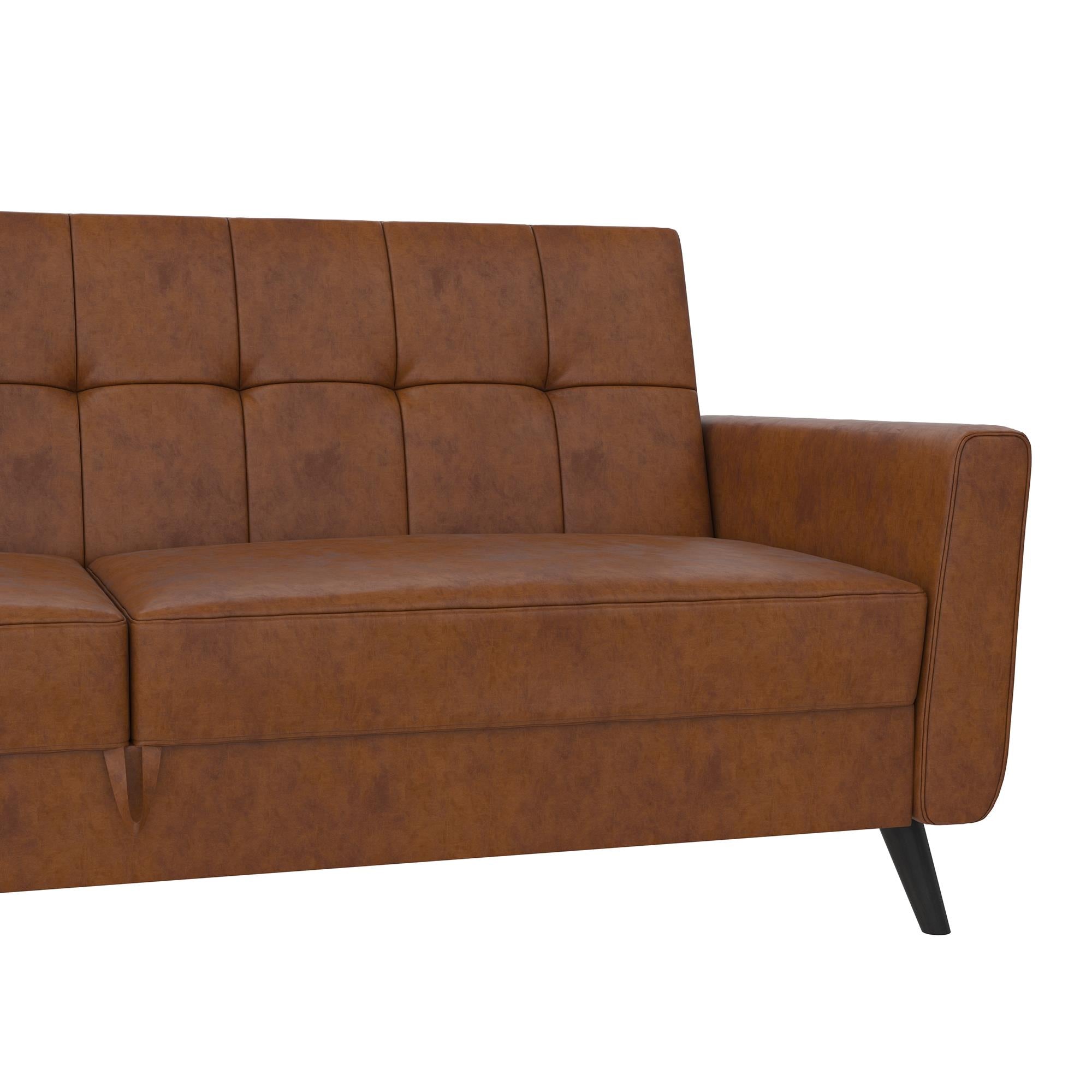 DHP Parker Futon Sofa Bed with Storage - Camel Faux Leather