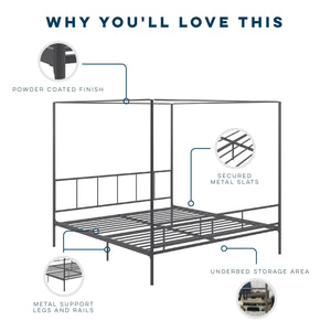 Novogratz Marion Canopy Bed - Dark Gray - King