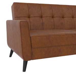 DHP Parker Futon Sofa Bed with Storage - Camel Faux Leather