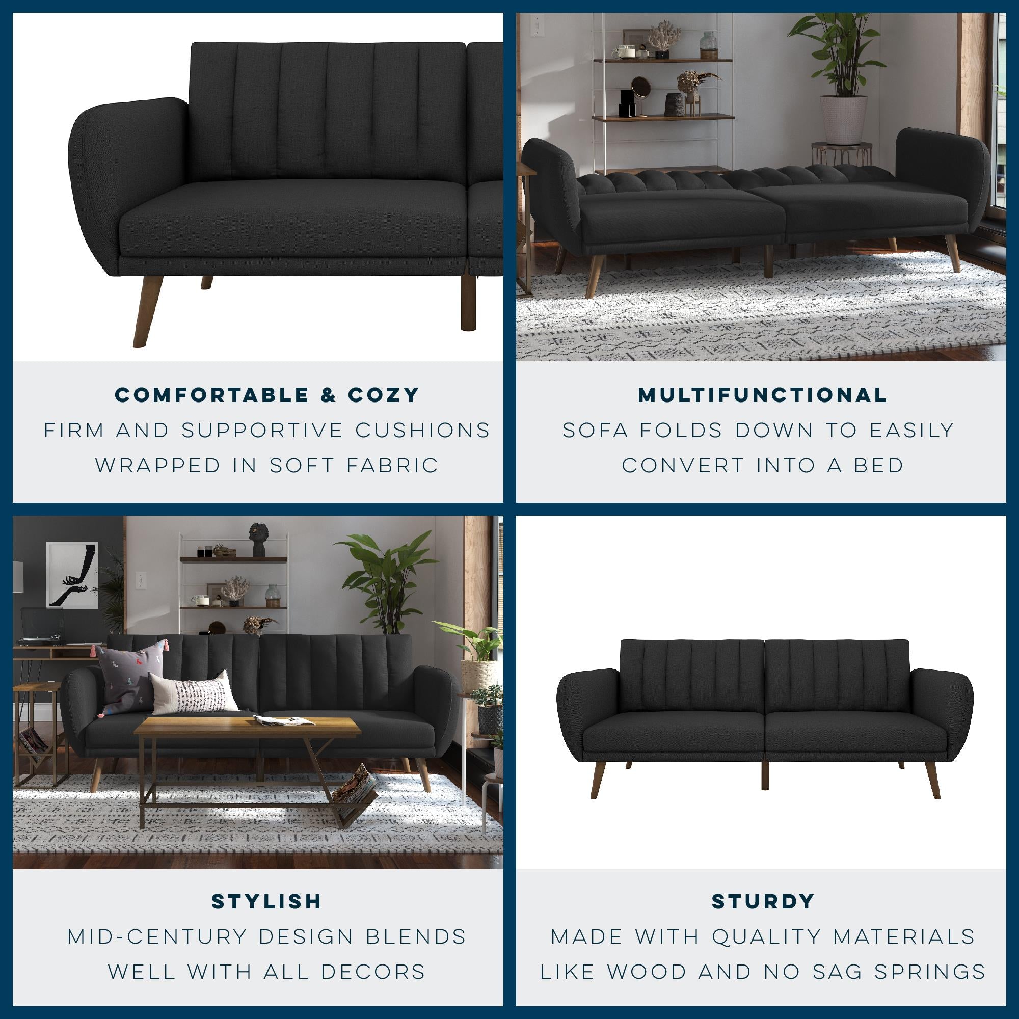 Novogratz Brittany Futon Sofa Bed - Dark Gray