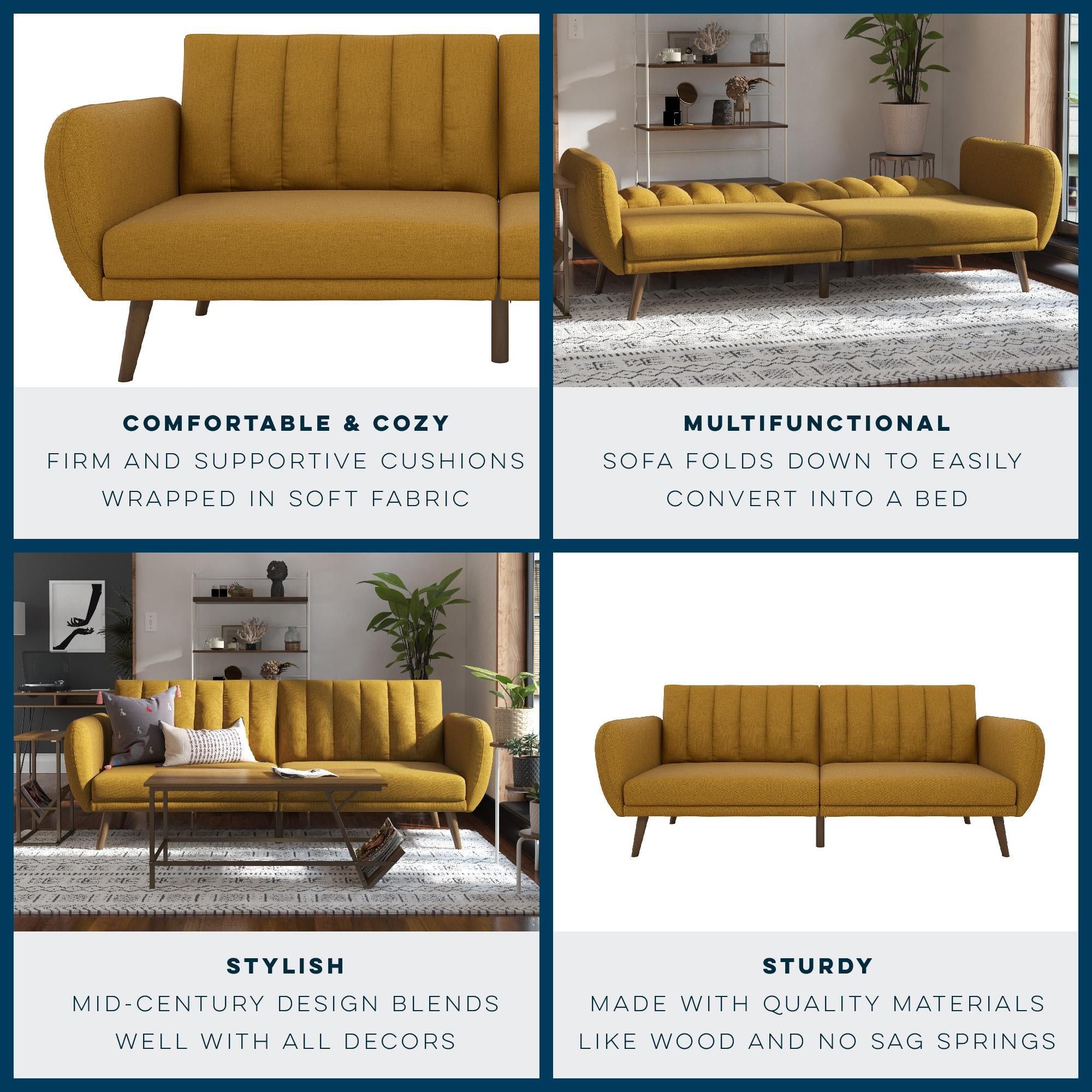 Novogratz Brittany Futon Sofa Bed - Mustard