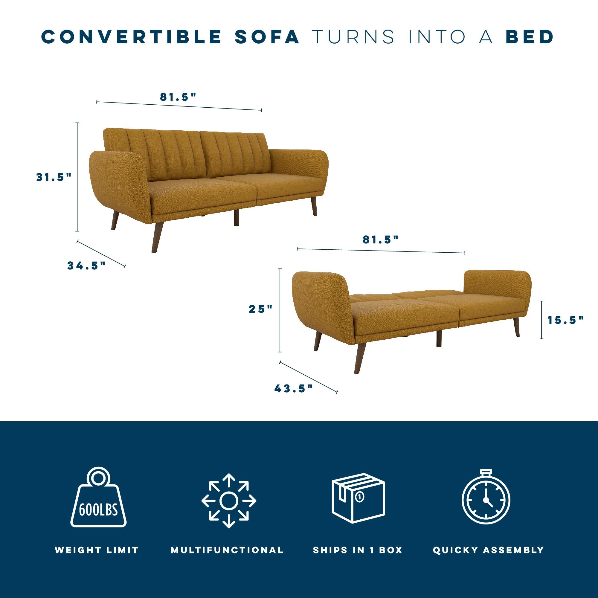 Novogratz Brittany Futon Sofa Bed - Mustard