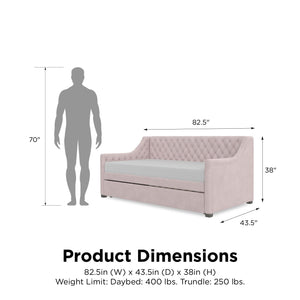 Max & Finn Ambrosia Upholstered Daybed and Trundle - Pale Pink - Twin
