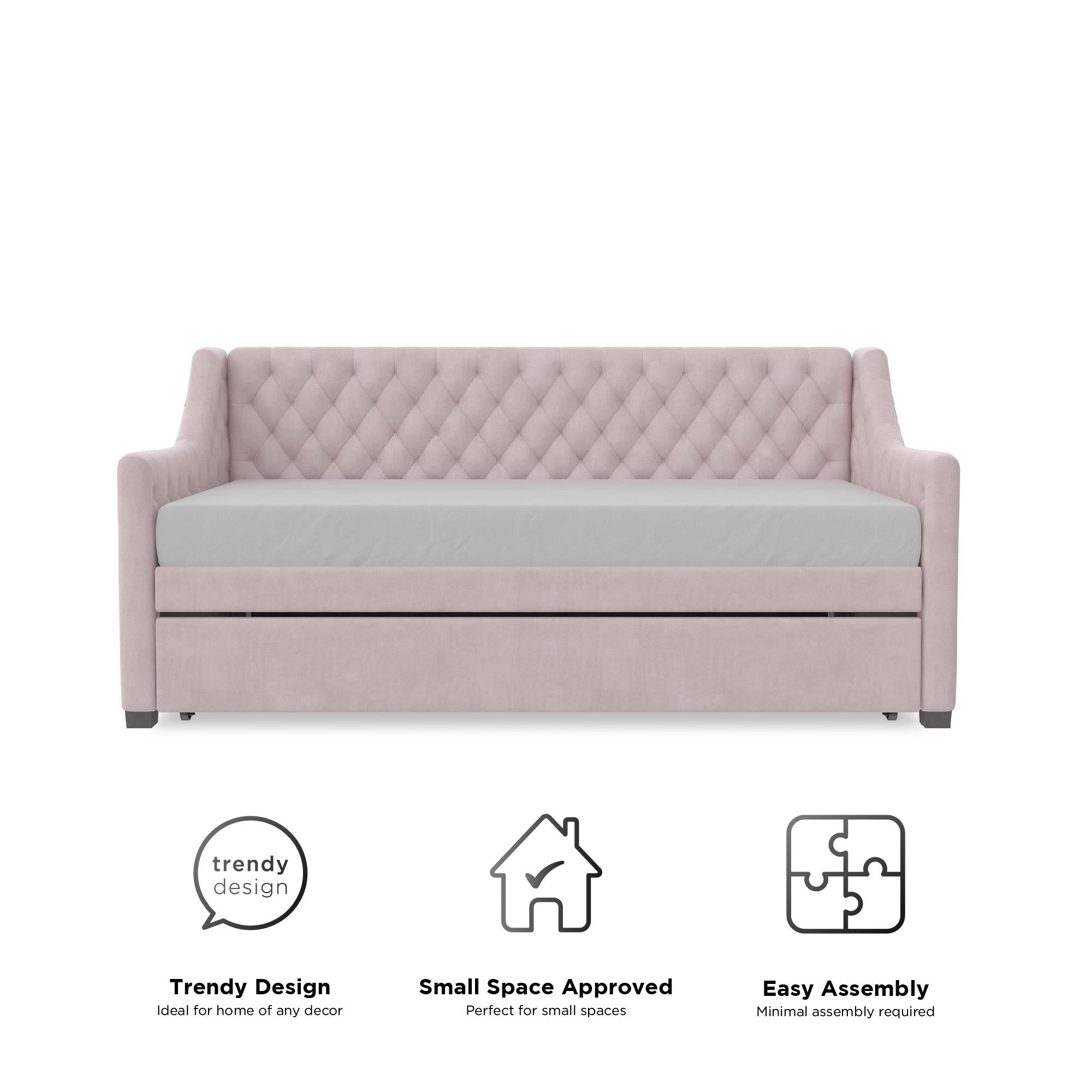 Max & Finn Ambrosia Upholstered Daybed and Trundle - Pale Pink - Twin