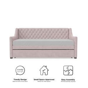 Max & Finn Ambrosia Upholstered Daybed and Trundle - Pale Pink - Twin
