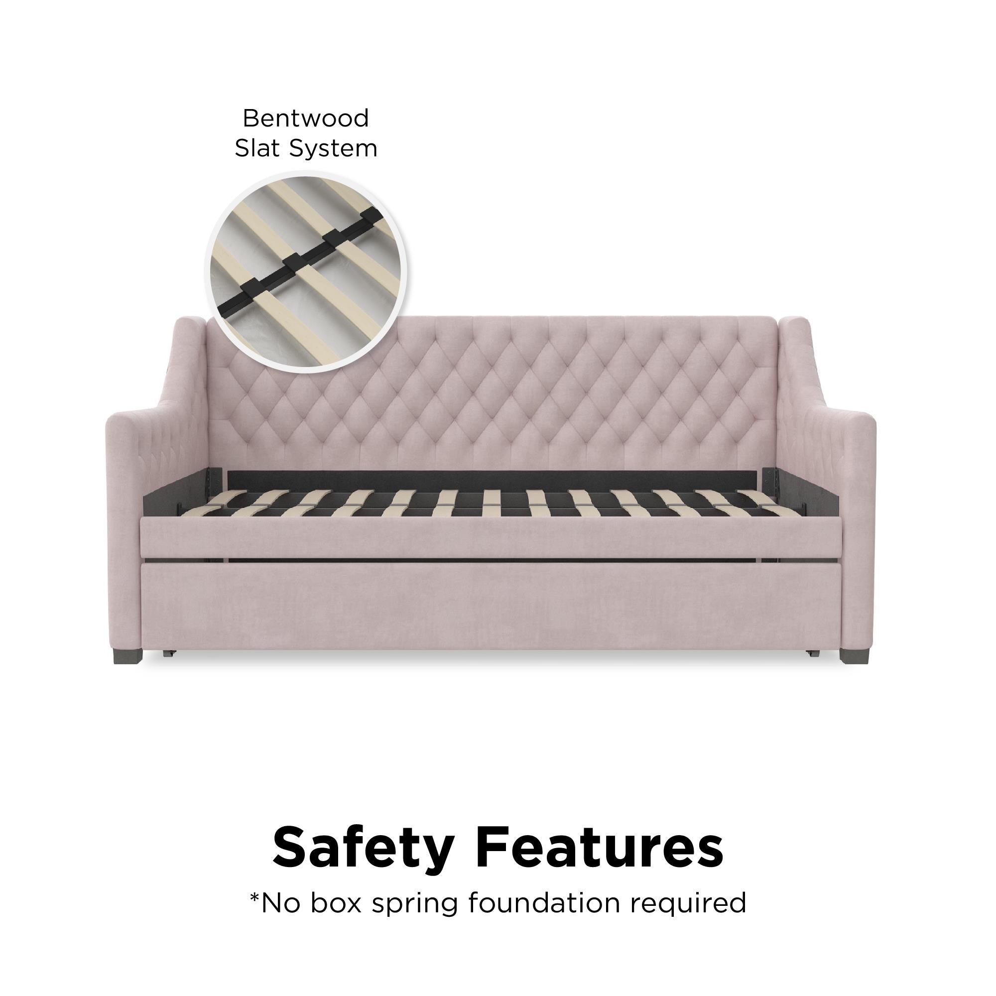 Max & Finn Ambrosia Upholstered Daybed and Trundle - Pale Pink - Twin