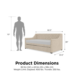 Max & Finn Ambrosia Upholstered Daybed and Trundle - Bone Ivory - Twin