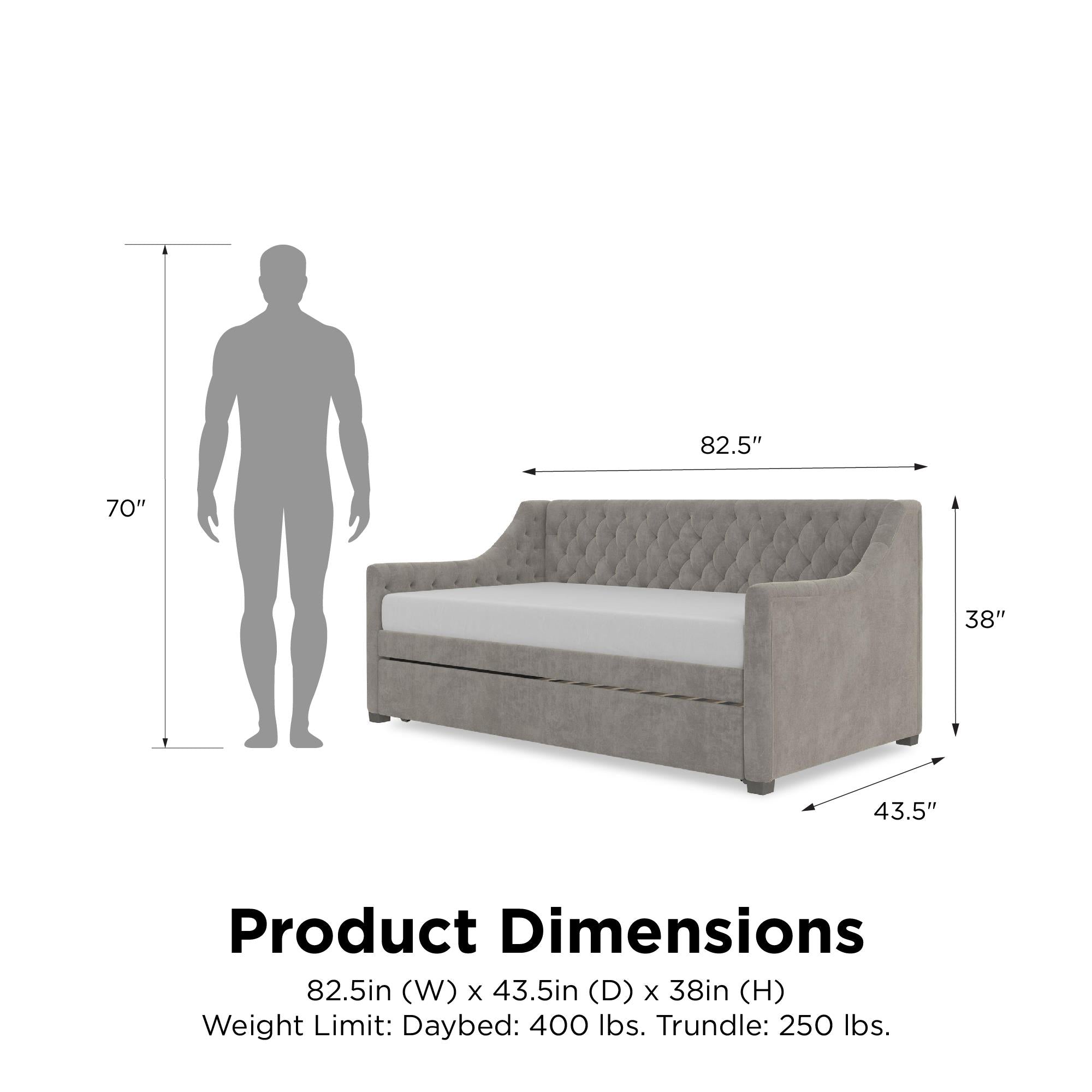 Max & Finn Ambrosia Upholstered Daybed and Trundle - Light Gray - Twin