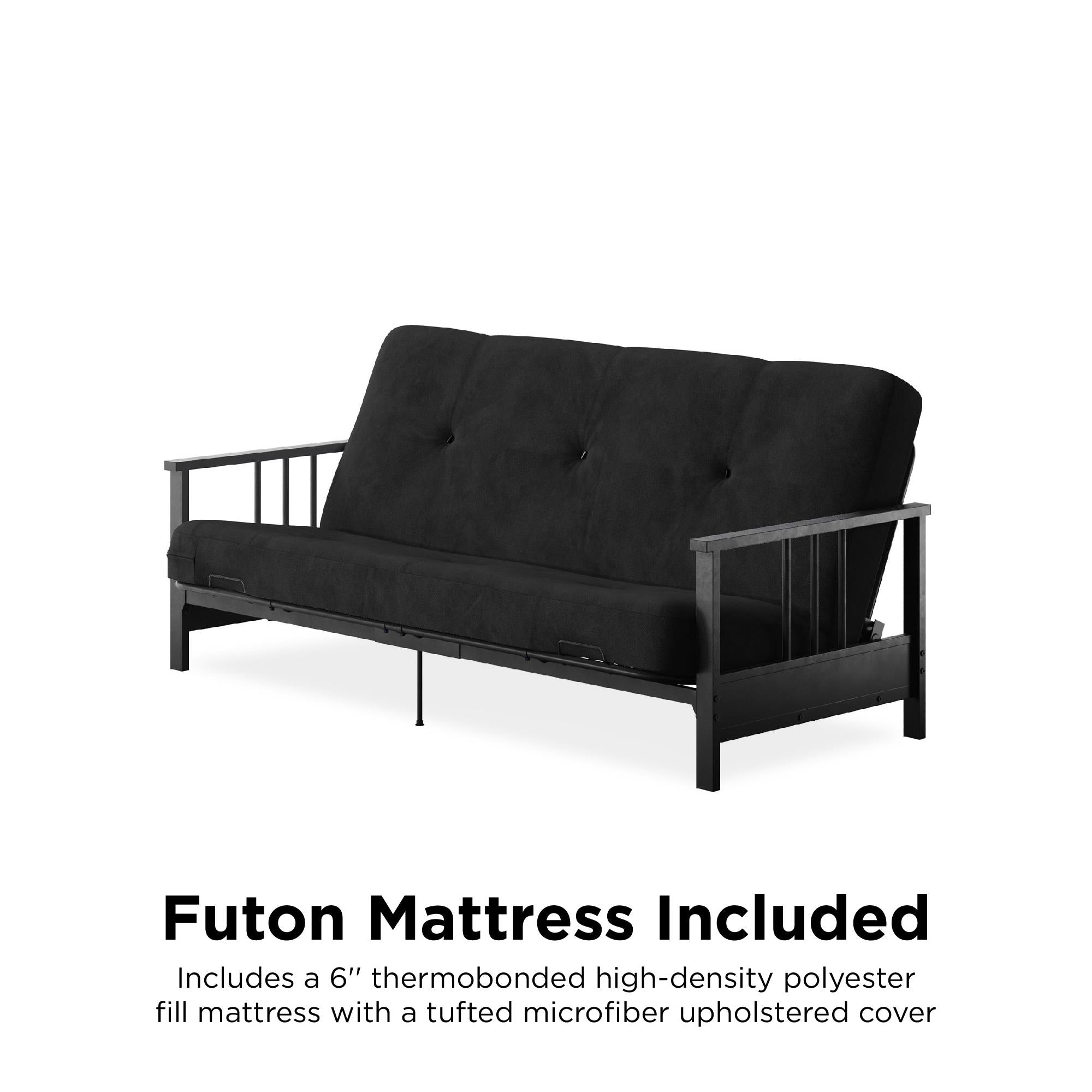 DHP Harlow Futon Set with Metal Futon Frame and 6" Polyester Mattress - Black