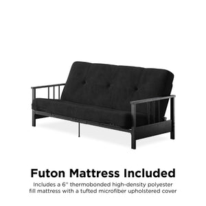 DHP Harlow Futon Set with Metal Futon Frame and 6" Polyester Mattress - Black