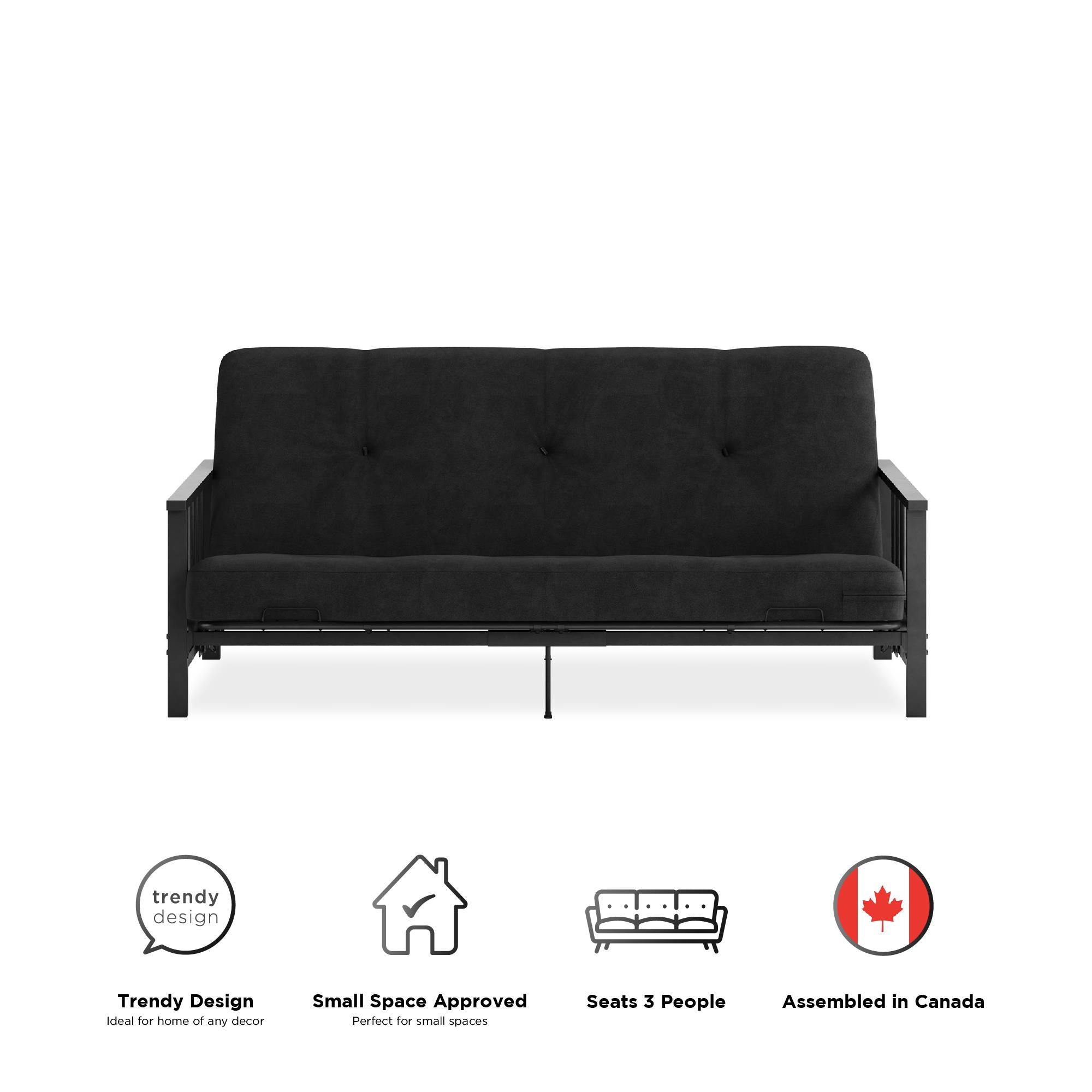 DHP Harlow Futon Set with Metal Futon Frame and 6" Polyester Mattress - Black