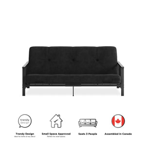 DHP Harlow Futon Set with Metal Futon Frame and 6" Polyester Mattress - Black