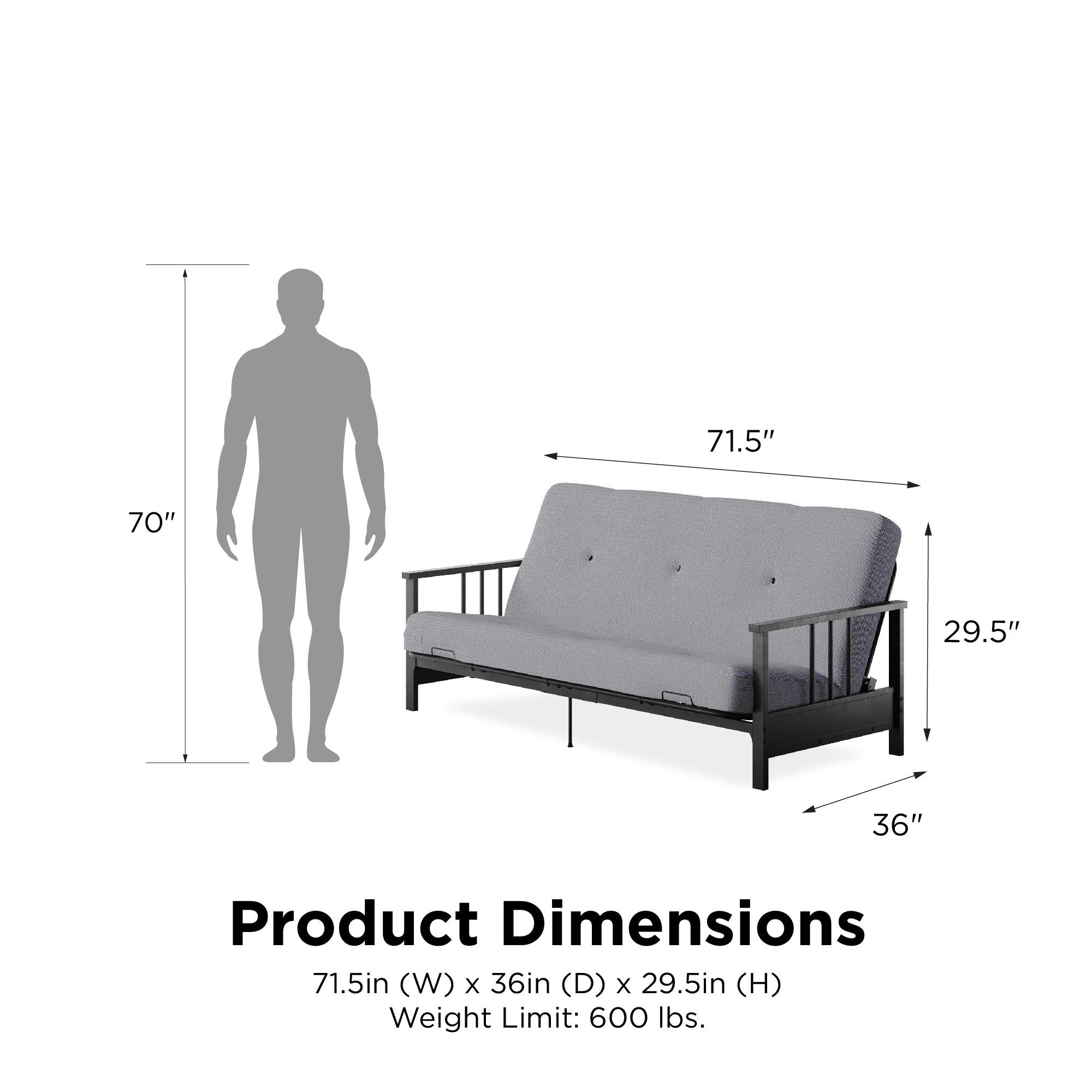 DHP Harlow Futon Set with Metal Futon Frame and 6" Polyester Mattress - Herringbone
