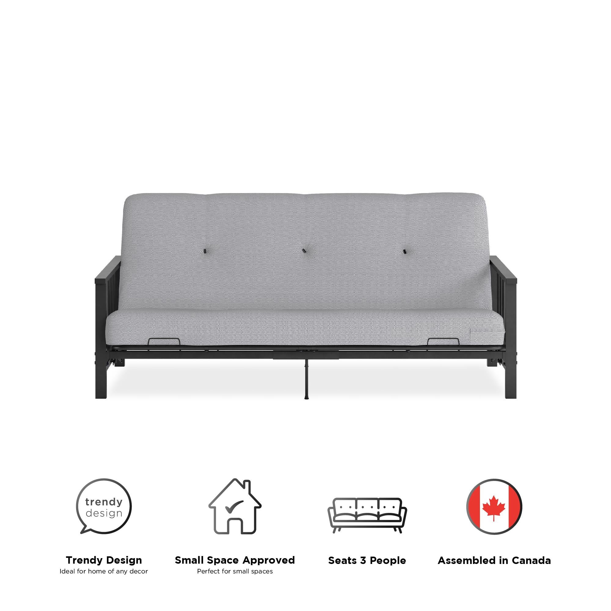 DHP Harlow Futon Set with Metal Futon Frame and 6" Polyester Mattress - Herringbone