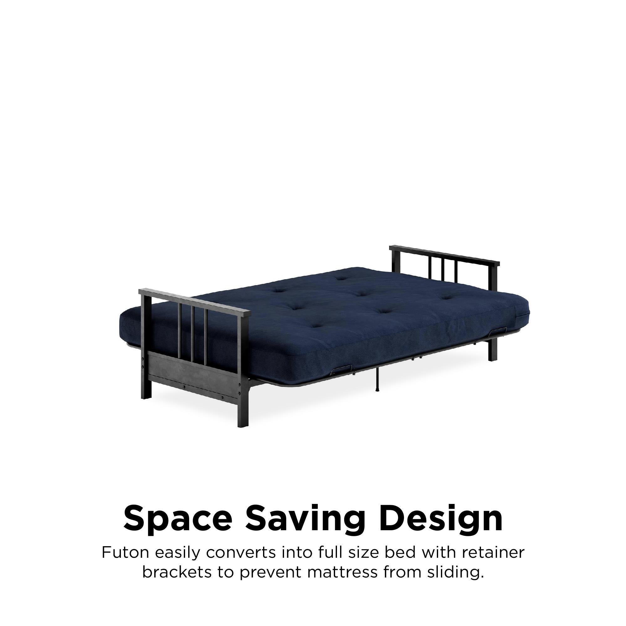 DHP Harlow Futon Set with Metal Futon Frame and 6" Polyester Mattress - Blue